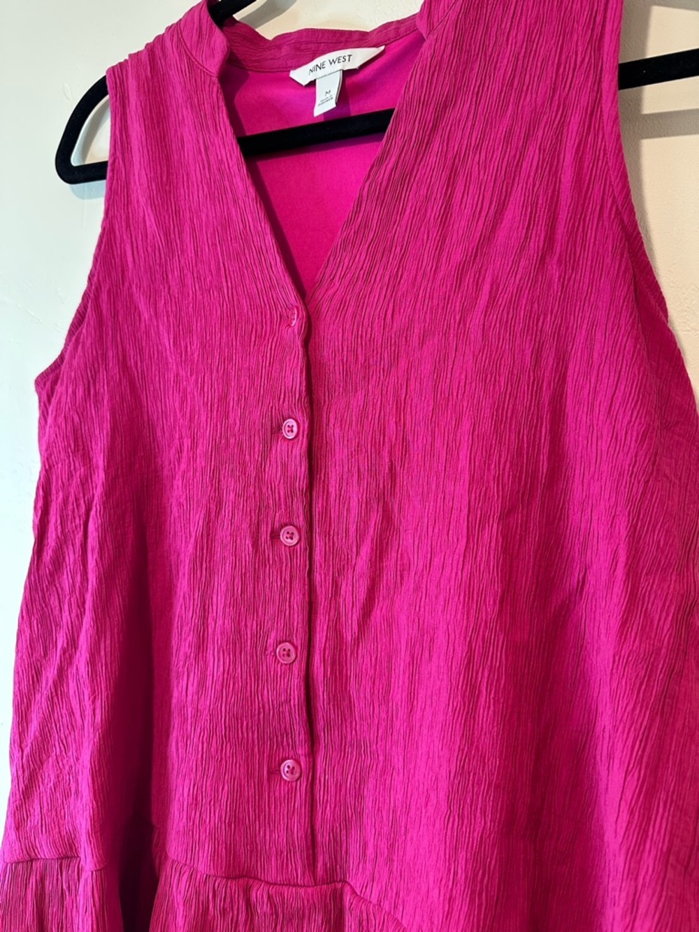 Nine West Pink Sleeveless Tiered Mini Dress Button Front Medium - Picture 4 of 6